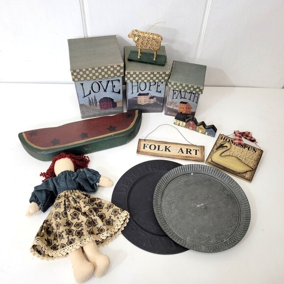 Country Folk Art Collection 11 Pieces Vintage Home Decor - Picture 3 of 3